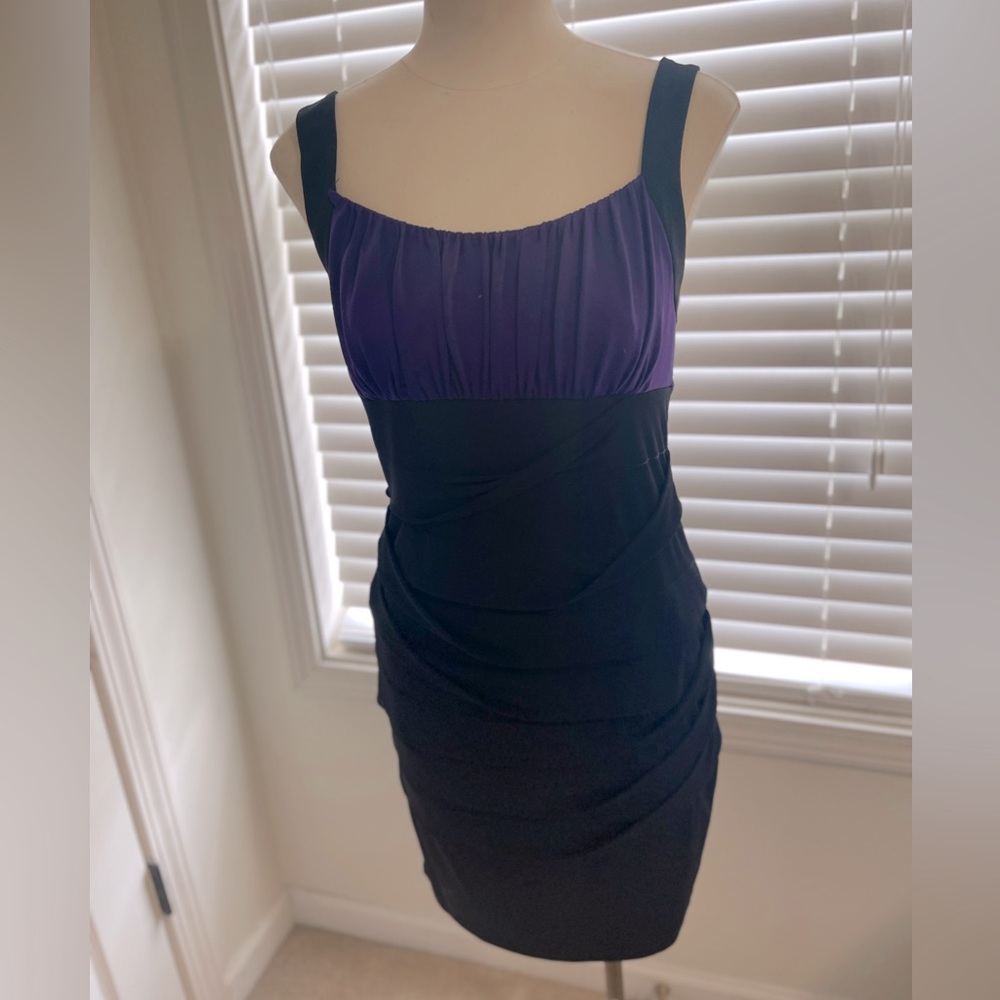 Two tone black and purple body hugging strap dress